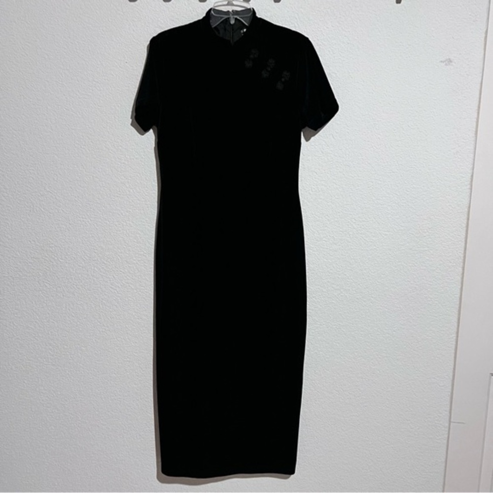 Vintage Amanda Smith Black Velvet Velour Cocktail Evening Maxi Dress Gown 8